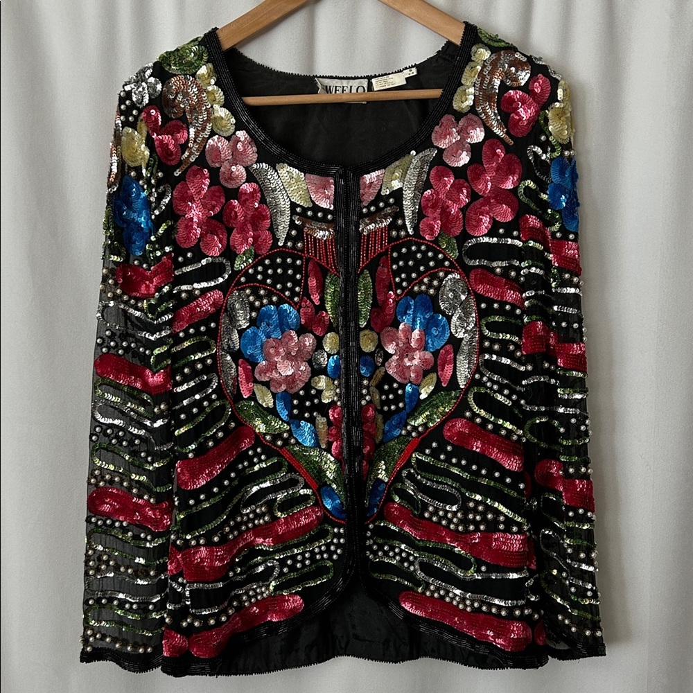 Sweelo Gorgeous Sequins Beaded Floral Long Sleeve Jacket Coat **Size S** 🌺🌺